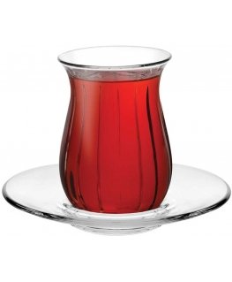 Set of glasses and saucers Linka, 12 pieces PASABAHCE