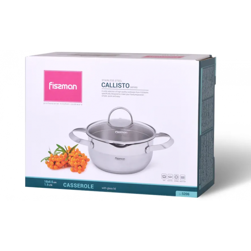 Fissman Puodas CALLISTO 18x8,5cm / 1,9l su stikliniu dangčiu (nerūdijantis plienas) – 4
