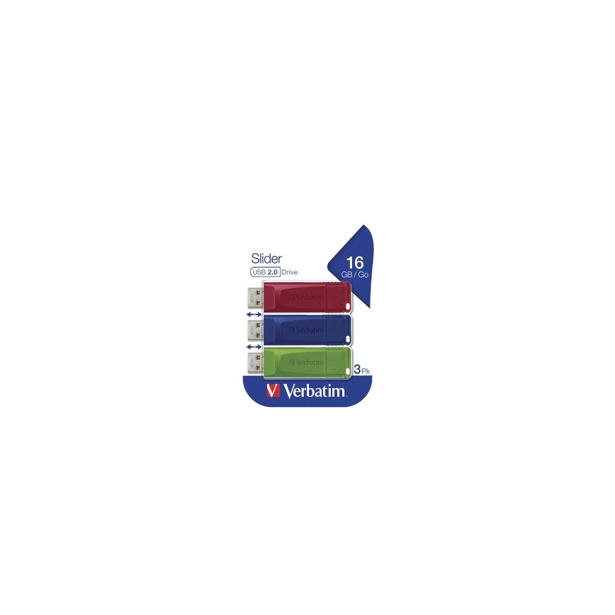 Verbatim Slider USB флеш накопитель 16 GB USB тип-A 2.0 Синий, Зеленый, Красный