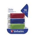 Verbatim Slider USB zibatmiņa 16 GB USB Type-A 2.0 Zils, Zaļš, Sarkans Verbatim Slider USB zibatmiņa 16 GB USB Type-A 2.0 Zils, Zaļš, Sarkans