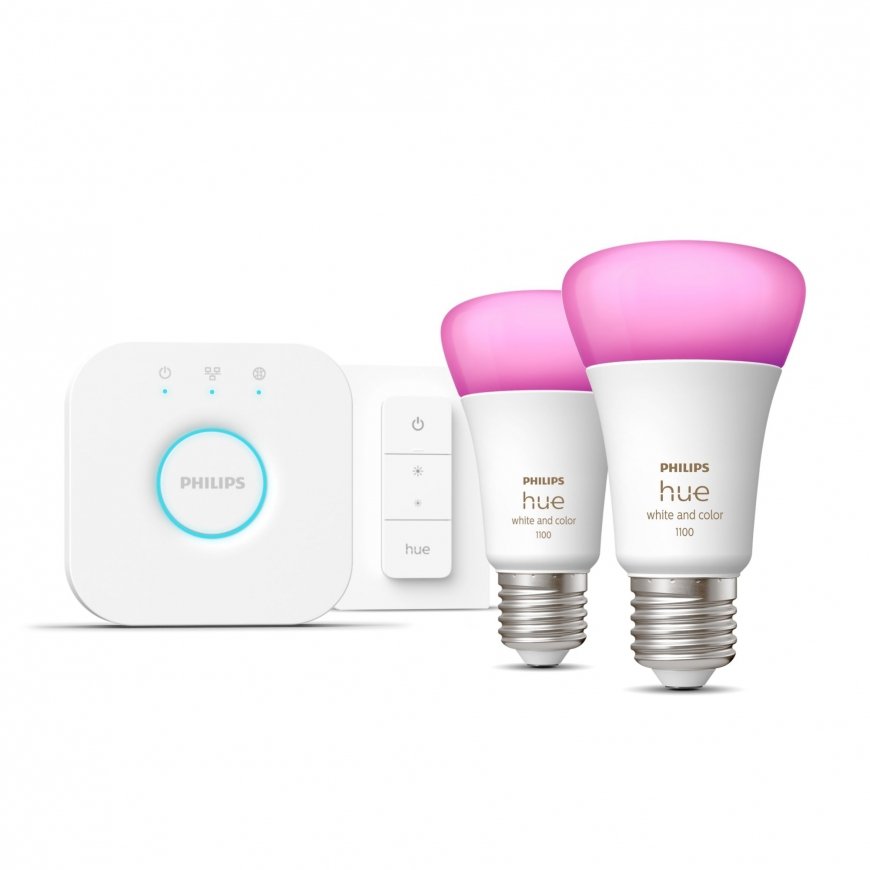 Philips Hue White and colour ambience Pradinis rinkinys: 2 E27 išmaniosios lemputės (1100) + šviesos