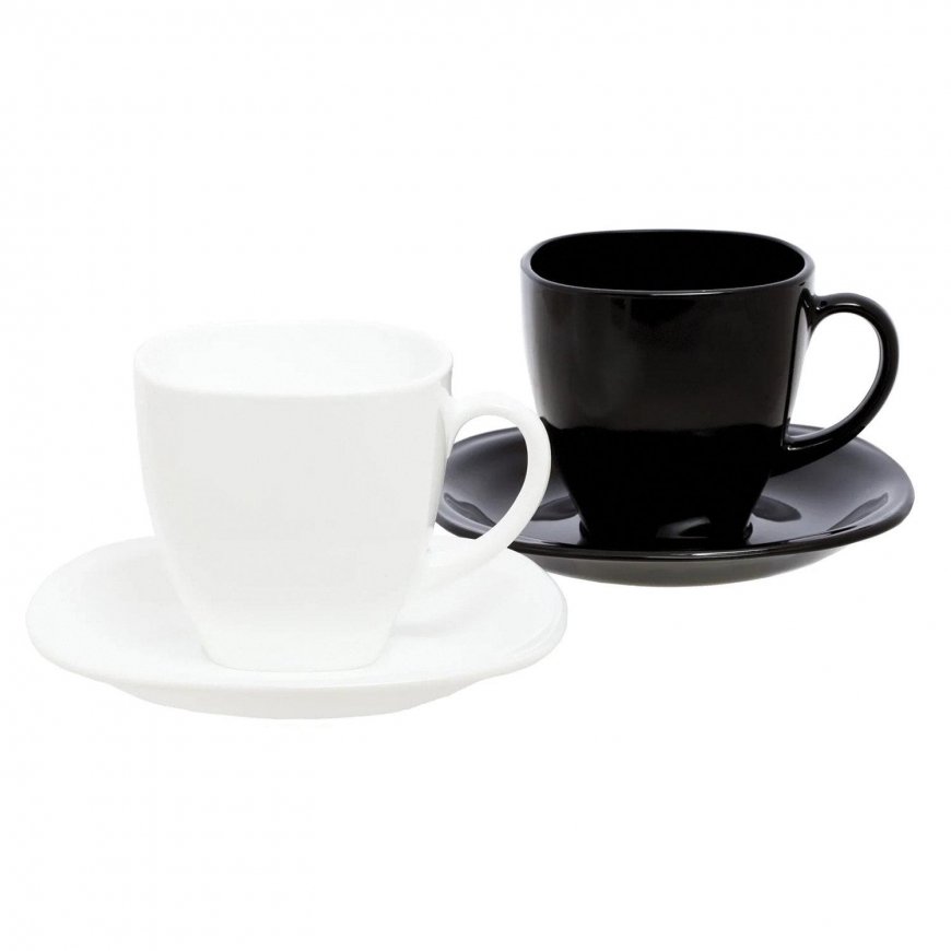 Luminarc Puodeliai su lėkštutėmis 220ml CARINE NOIR & BLANC