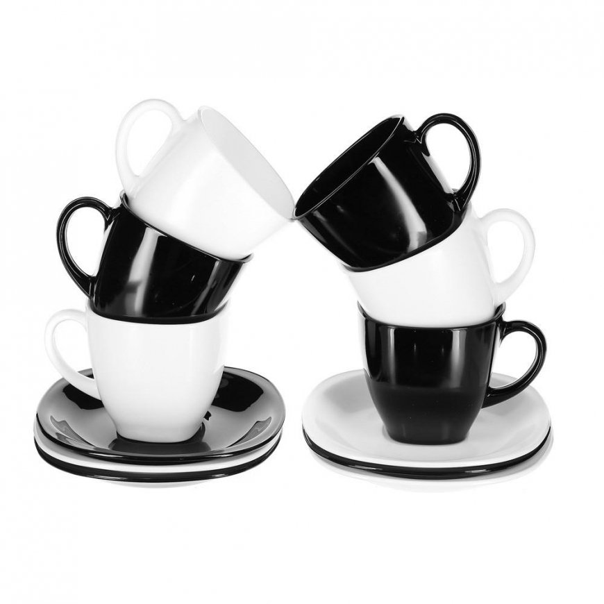 Luminarc Cups with saucers 220ml CARINE NOIR & BLANC – 4