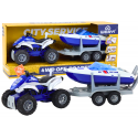 Lean Toys Police Quad with a trailer for transporting a boat and a motorboat Lean Toys Police Quad with a trailer for transporting a boat and a motorboat