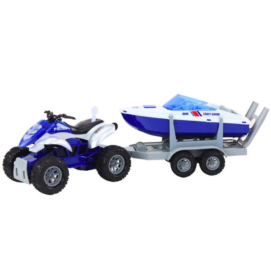 Lean Toys Police Quad with a trailer for transporting a boat and a motorboat – 2