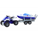 Lean Toys Police Quad with a trailer for transporting a boat and a motorboat Lean Toys Police Quad with a trailer for transporting a boat and a motorboat