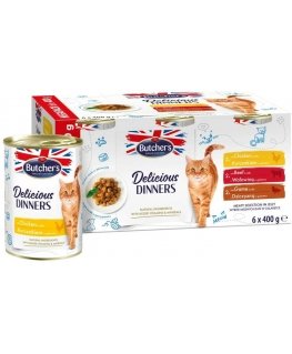Butchers Butcher's delicious dinner megapack flavor mix meat meal pieces jelly for cats 6 x 400g