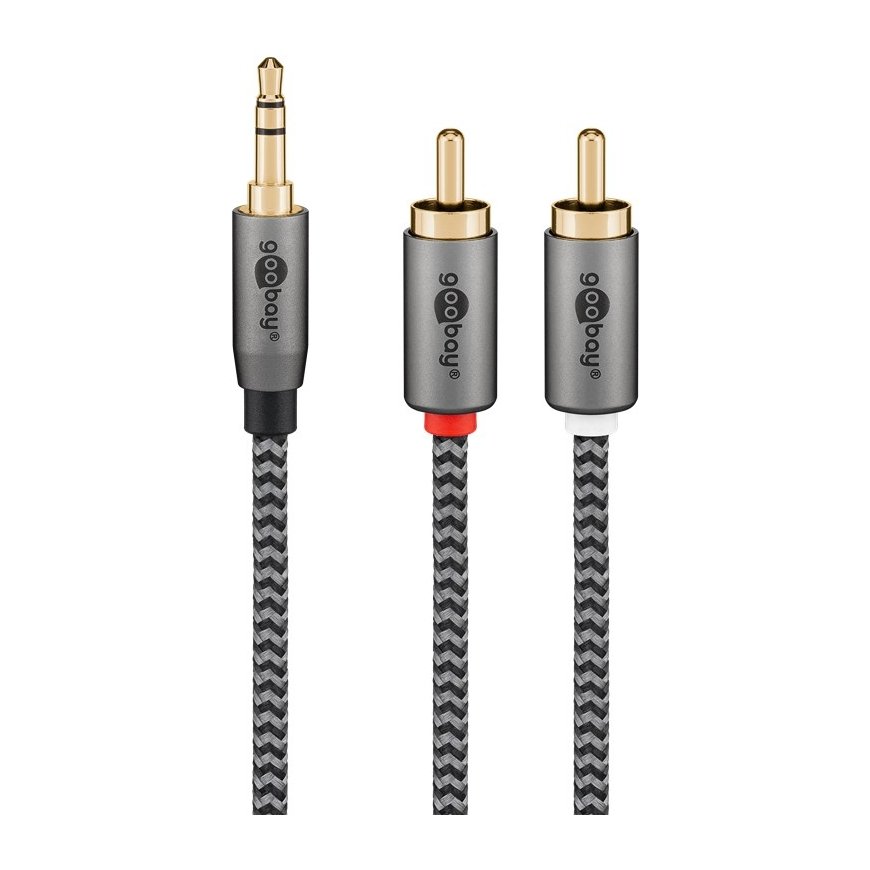 Goobay 65285 garso kabelis 1 m 3.5mm 2 x RCA Juoda, Sidabras – 2