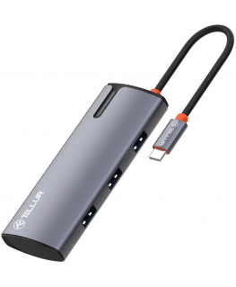 Tellur USB-C hub, PD 3.0 100W, HDMI, 3xUSB 3.0 gray