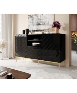 Cama ABETO chest of drawers on golden steel frame 150x42x90 black/black gloss