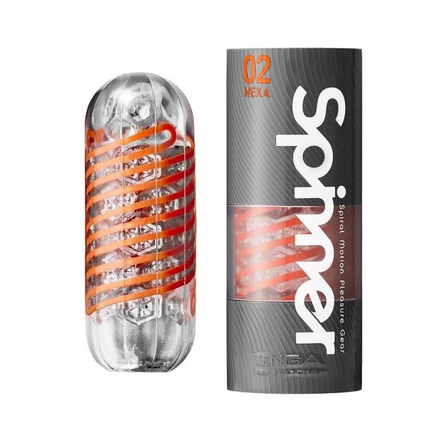 Tenga Spinner Hexa 02 Kabatas masturbators Oranžs, Caurspīdīgs Elastomērs – 2