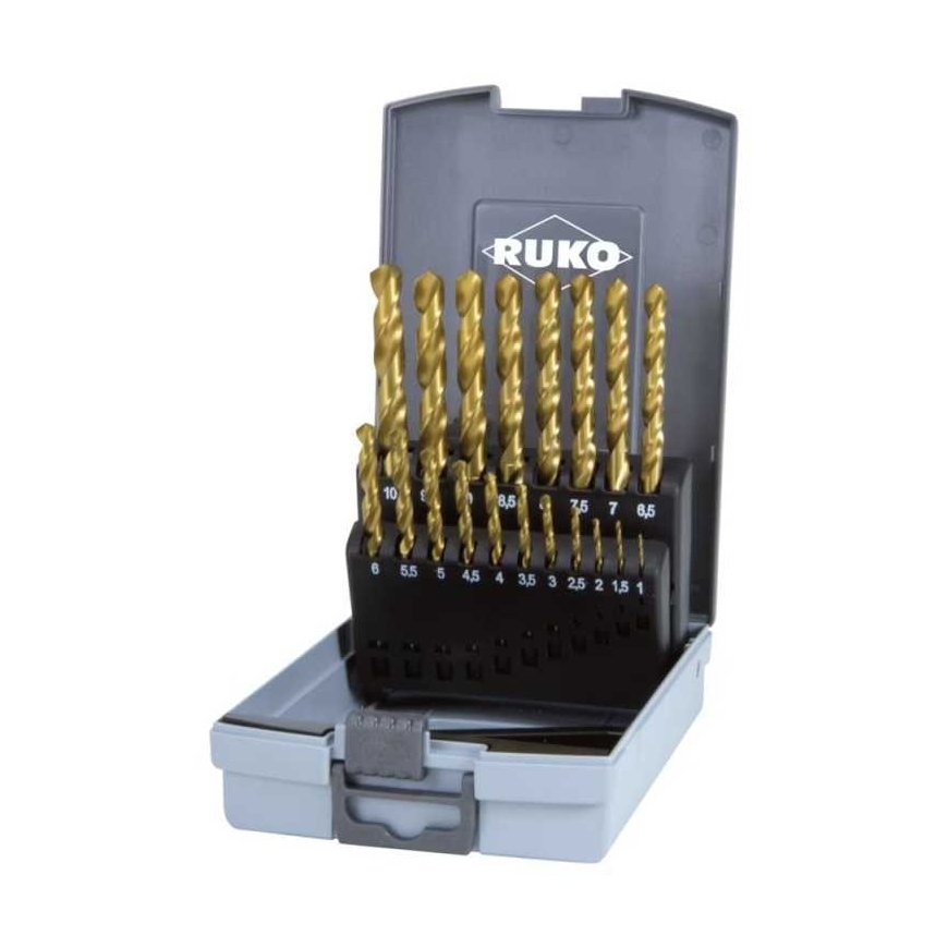 Drilled 19-piece metal drill set RUKO TiN HSS