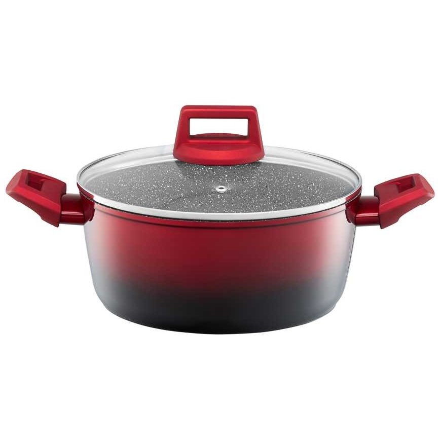 Puodas aluminiowy su dangteliu Ombre Raudona 24 cm 4,3 l AMBITION