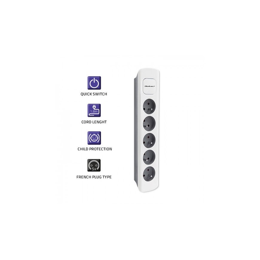 Qoltec 50296 удлинитель 1,8 m 5 розетка(и) Для помещений Серый, Белый – 4