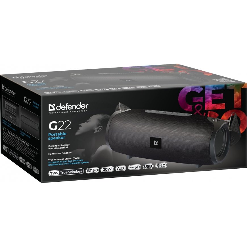 Defender G22 Stereo kaasaskantav kõlar Must 20 W – 5