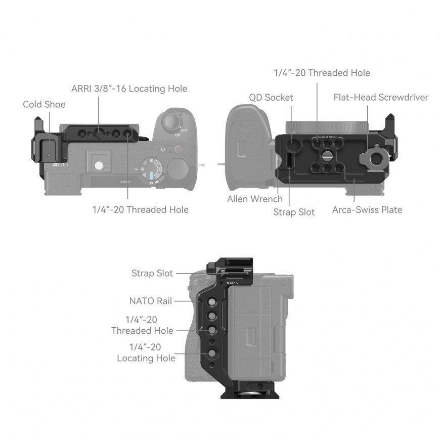 SmallRig 4337 nodalījums kamerām 1/4, 3/8" Melns – 3