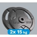 Ketaus svarelių rinkinys 2x15kg, skylė 31mm, plokštė su rankenomis, REBEL ACTIVE