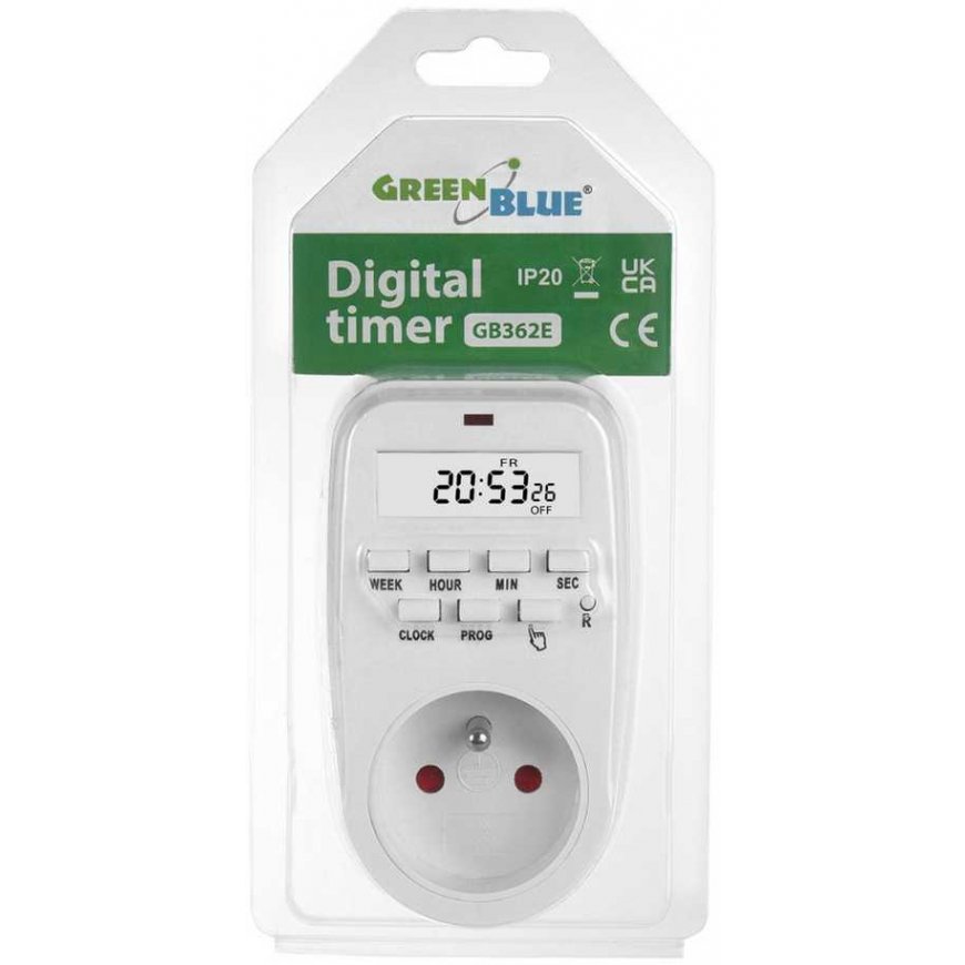 GreenBlue GB362 E Timer Switch - Digital Timer, Max. Load 16A, IP20, European plug – 3