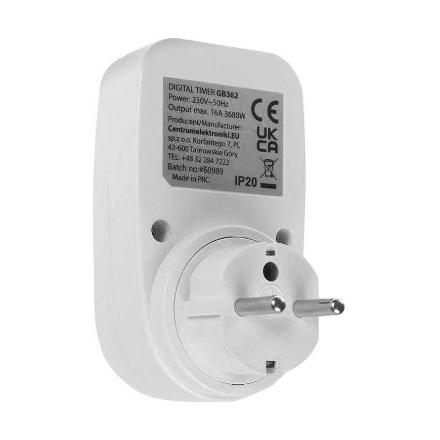 GreenBlue GB362 E Timer Switch - Digital Timer, Max. Load 16A, IP20, European plug – 5