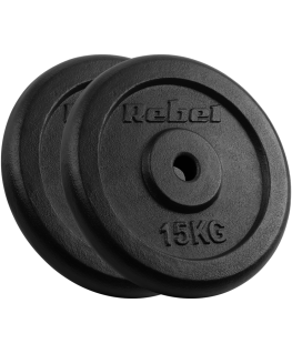 Set of cast iron weights 2x15kg, hole 31mm, classic plate, REBEL ACTIVE