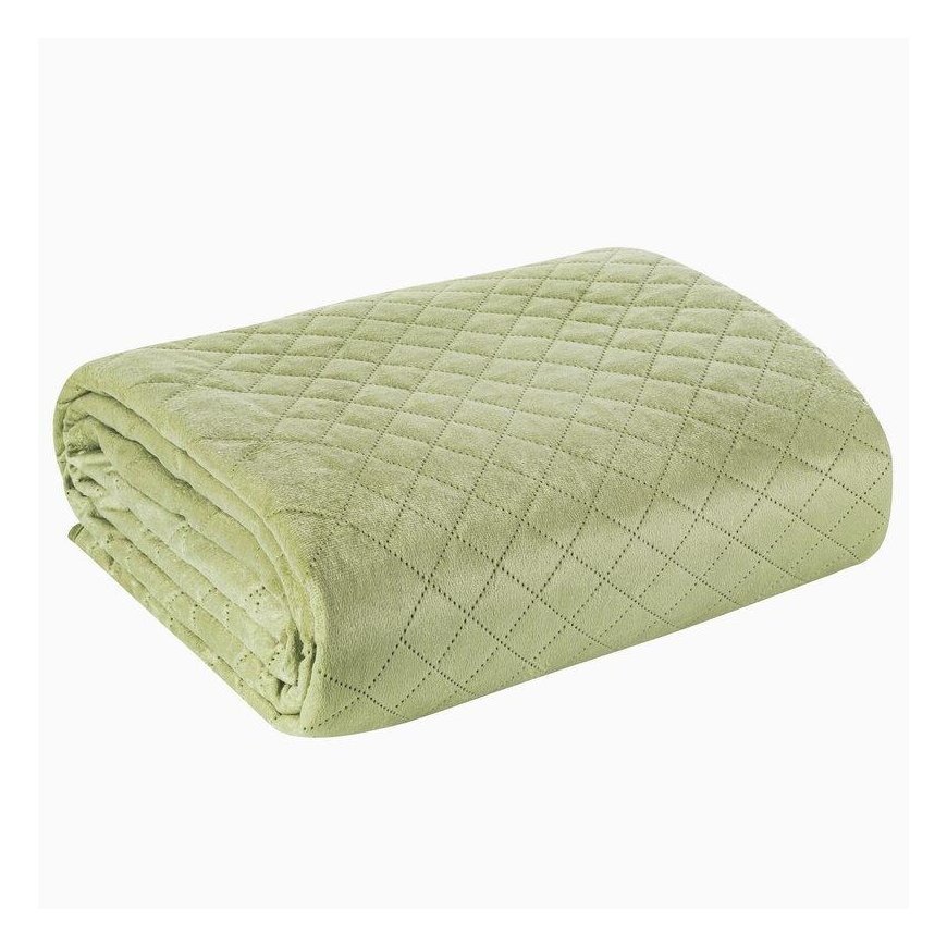 Eurofirany DESIGN 91 LUIZ / 3 Velvet bedspread, quilted by hot pressing with a geometric pattern, 220X240 cm, color: light green – 3