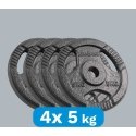 Set of cast iron weights 4x5kg, hole 31mm, plate with handles, REBEL ACTIVE Set of cast iron weights 4x5kg, hole 31mm, plate with handles, REBEL ACTIVE