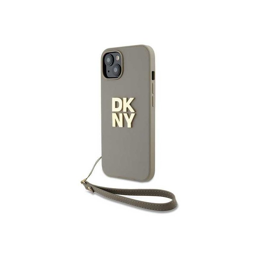 Dėklas DKNY DKHCP15SPBSWSE iPhone 15 / 14 / 13 6.1" smėlio spalva/beige hardcase Wrist Strap Stock Logo