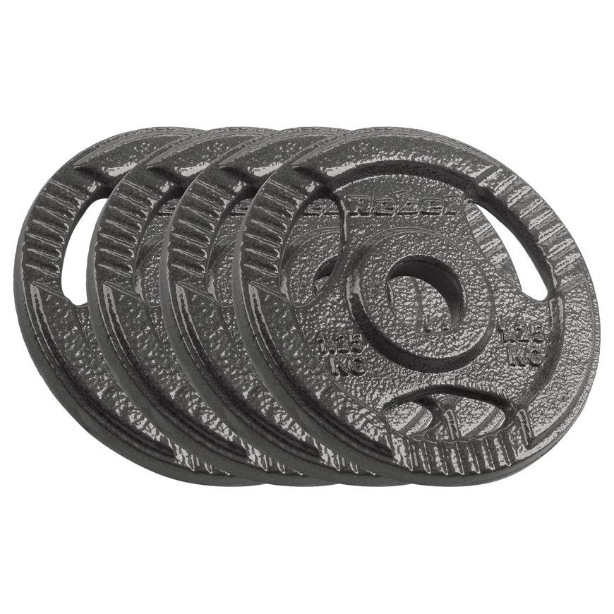 Ketaus svarelių rinkinys 4x1.25kg, skylė 31mm, plokštė su rankenomis, REBEL ACTIVE