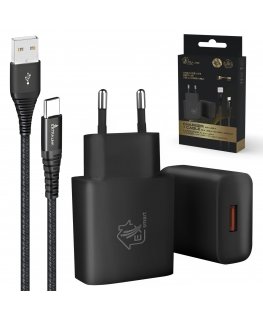 Extralink Smart Life | USB Type-A to Type-C cable set, 200cm, Black + 12W charger | Black