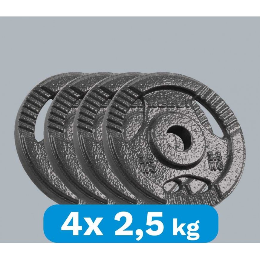Ketaus svarelių rinkinys 4x2.5kg, skylė 31mm, plokštė su rankenomis, REBEL ACTIVE – 5