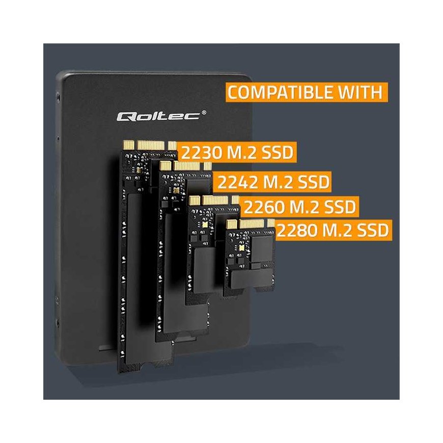 Qoltec Aluminiowy Adapteriai diske M.2 SSD | SATA NGFF arba SATA III | 2TB | Super greitis 6Gb/s | Judas – 4