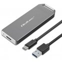 Qoltec mini aliuminio korpusas | M.2 SSD disko vieta | NVMe | PCIe | USB 3.1 | Super greitis 10Gb/s | 2TB | sidabras