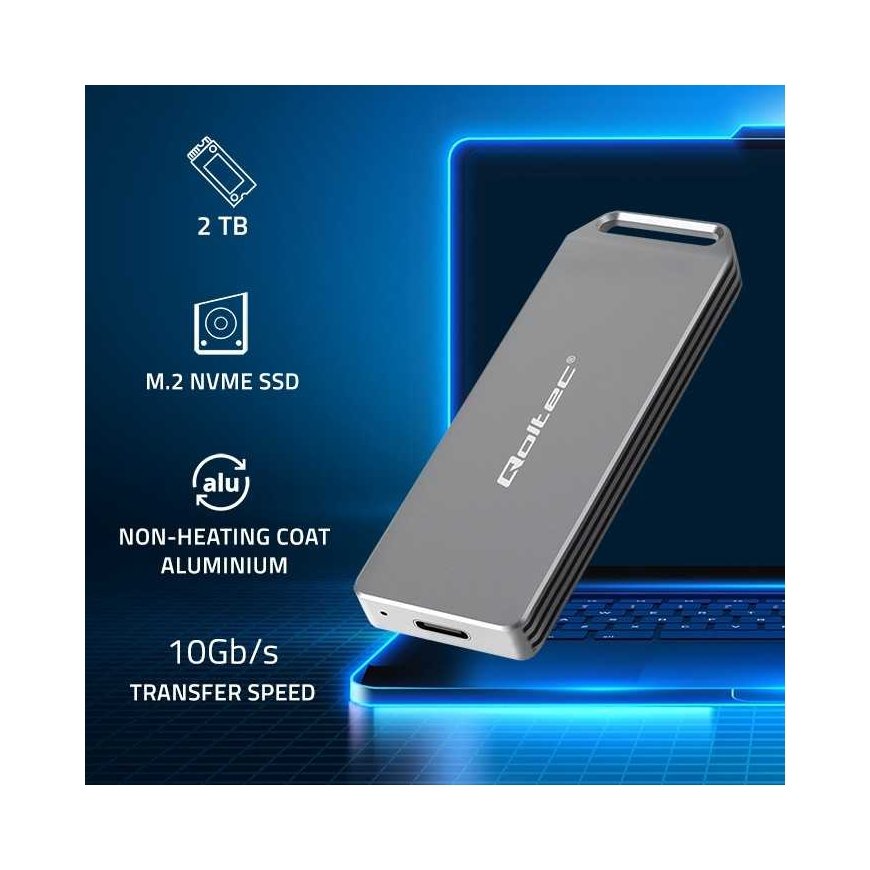 Qoltec mini aluminum body | M.2 SSD drive space | NVMe | PCIe | USB 3.1 | Super speed 10Gb/s | 2TB | silver – 2