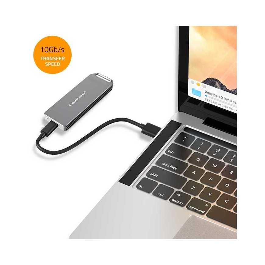 Qoltec mini aliuminio korpusas | M.2 SSD disko vieta | NVMe | PCIe | USB 3.1 | Super greitis 10Gb/s | 2TB | sidabras – 3