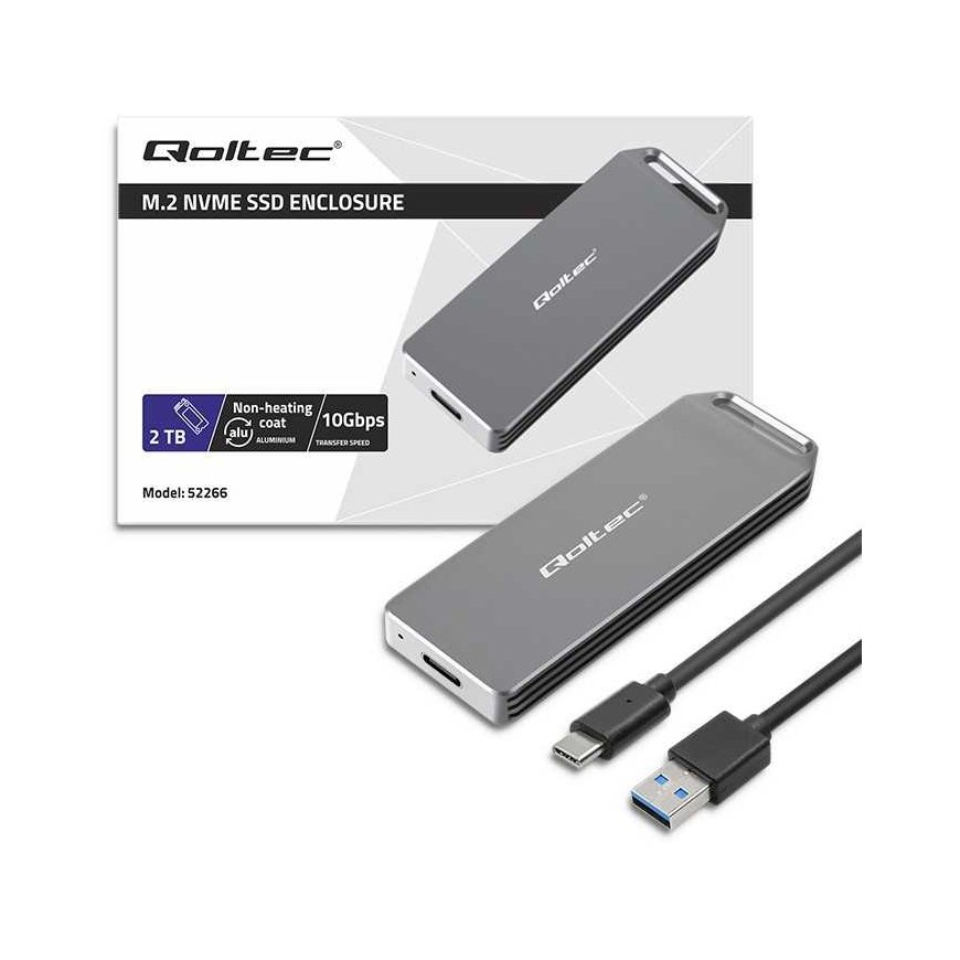 Qoltec mini aliuminio korpusas | M.2 SSD disko vieta | NVMe | PCIe | USB 3.1 | Super greitis 10Gb/s | 2TB | sidabras – 5