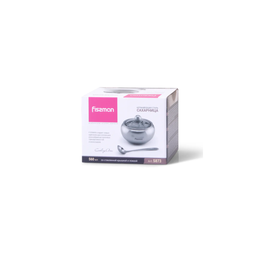 Fissman Sugar bowl with glass lid 560 ml (stainless steel) – 4