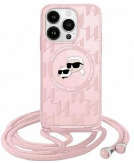 Case Karl Lagerfeld KLHMP15LHCKCKLCP iPhone 15 Pro 6.1" pink hardcase IML Crossbody Monogram Karl & Choupette Head MagSafe