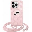 Dėklas Karl Lagerfeld KLHMP15LHCKCKLCP iPhone 15 Pro 6.1" rožinė/pink hardcase IML Crossbody Monogram Karl & Choupette Head MagS