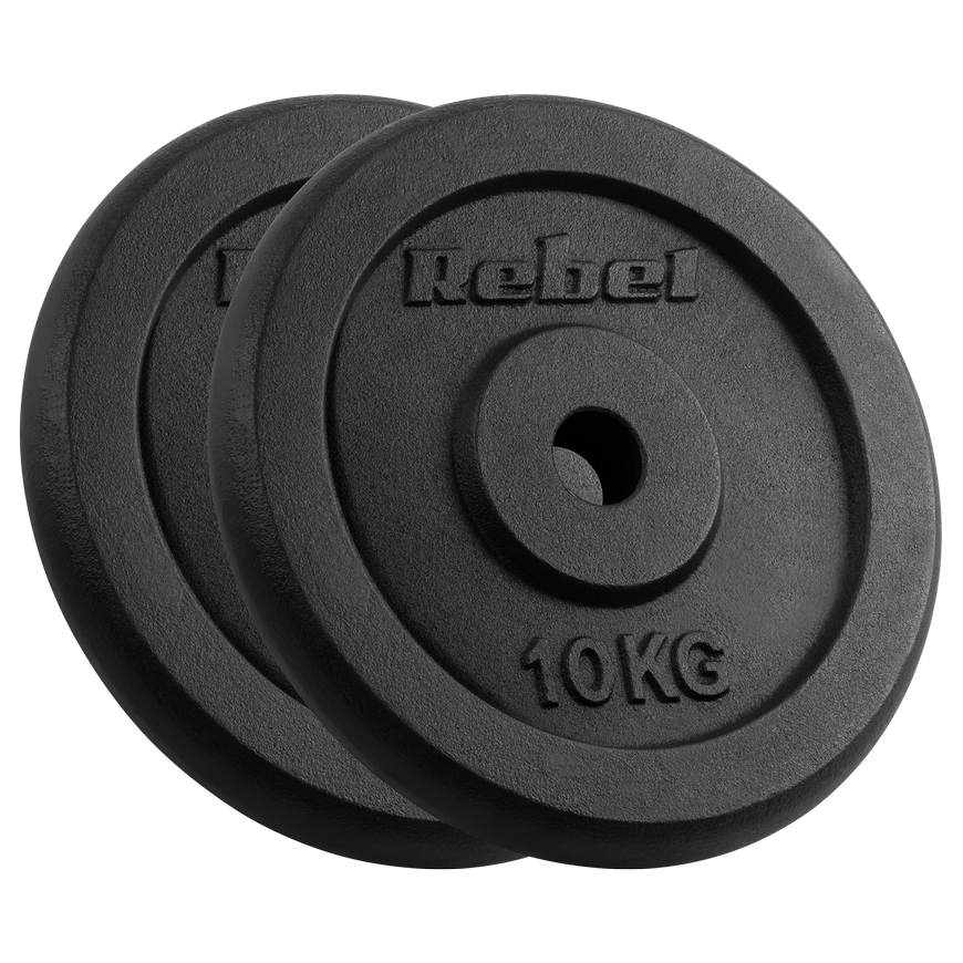 Ketaus svarelių rinkinys 2x10kg, skylė 31mm, klasikinė plokštė, REBEL ACTIVE