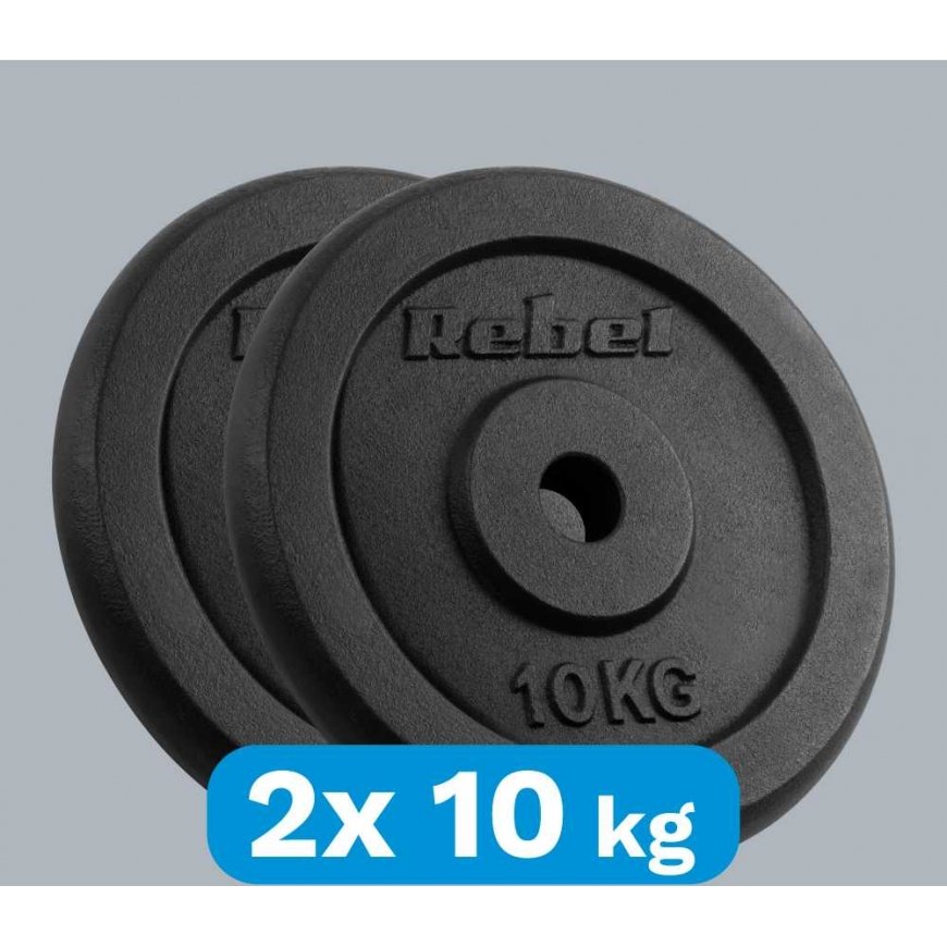 Set of cast iron weights 2x10kg, hole 31mm, classic plate, REBEL ACTIVE – 5