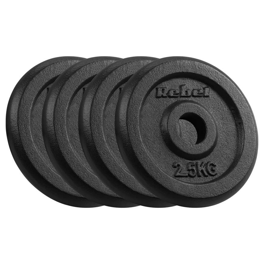 Ketaus svarelių rinkinys 4x2.5kg, skylė 31mm, klasikinė plokštelė, REBEL ACTIVE