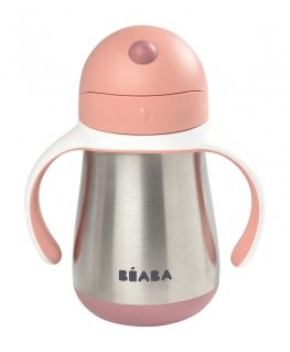 BEABA Stainless Steel Straw Cup barošanas pudele 250 ml Rozā