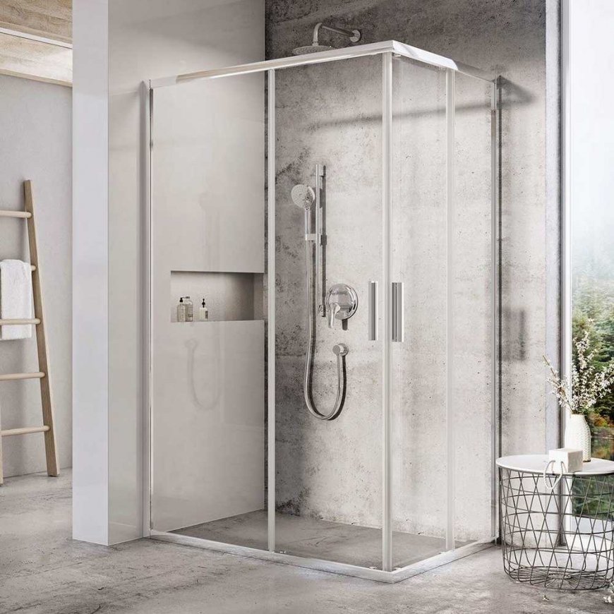 Rectangular shower cubicle wall Ravak Blix Slim, BLSRV2K-120, glossy+glass, Transparent