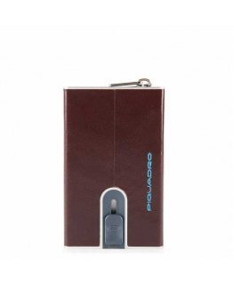 Piquadro, Blue Square, Leather, Card Holder, Square Sliding System with Zipped Coin Pocket, PP5359B2R-MO, Mahogany, For Men