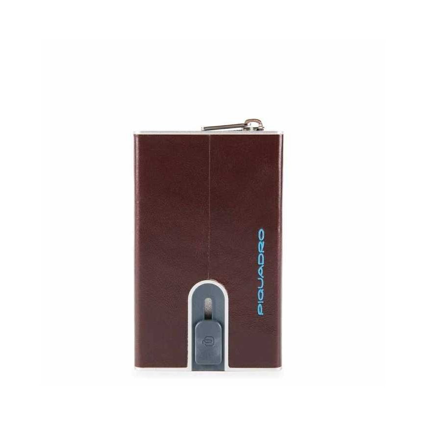 Piquadro, Mėlyna Square, Leather, Card Holder, Square Sliding System with Zipped Coin Pocket, PP5359B2R-MO, Mahogany, For Men
