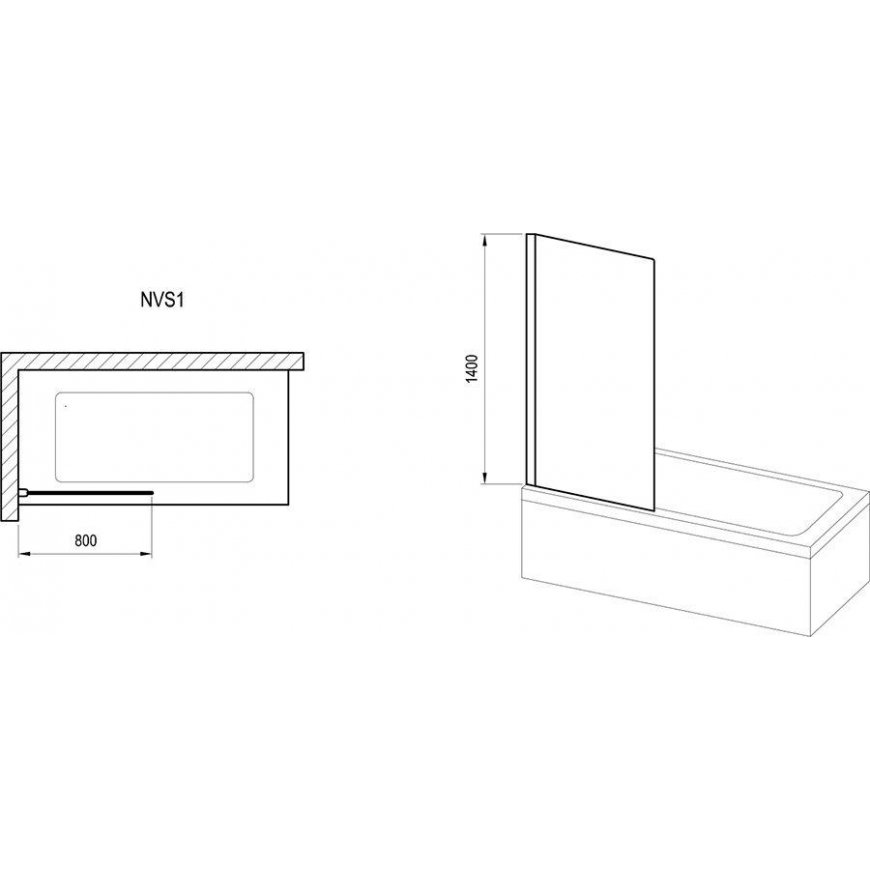 Stationary bathroom wall Ravak Nexty, NVS1-80 black+Transparent – 2