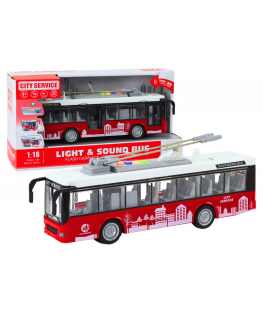 Lean Toys Trolleybus Bus 1:16 Lights Sounds Drive Baltas and Raudona
