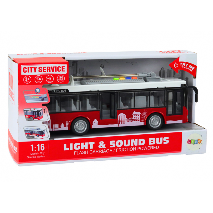 Lean Toys Trolleybus Bus 1:16 Lights Sounds Drive White and Red – 4