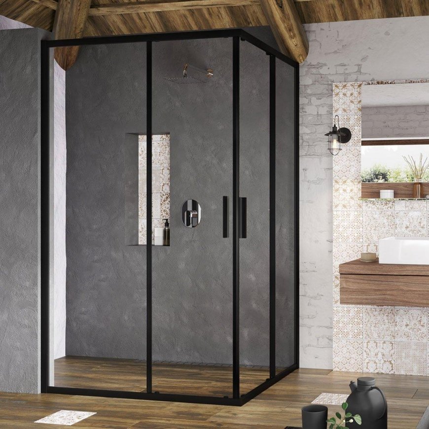 Rectangular shower cubicle wall Ravak Blix Slim, BLSRV2K-90, black+transparent glass