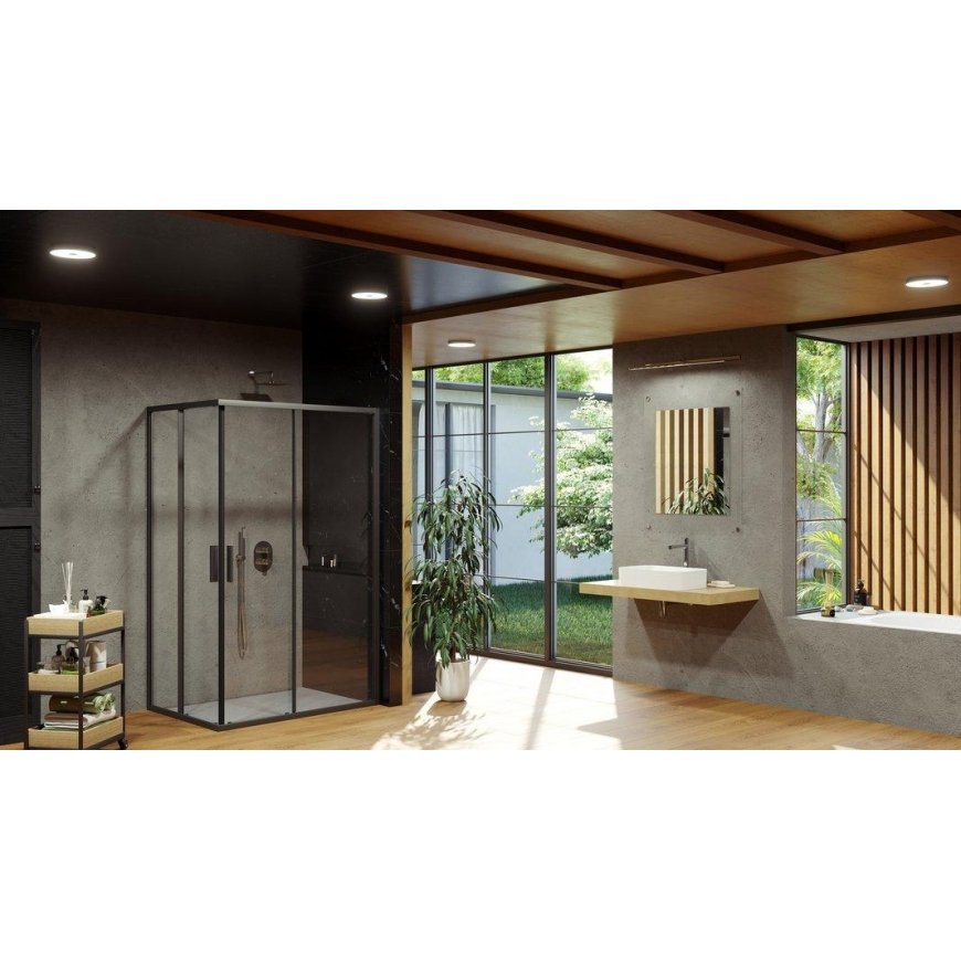 Rectangular shower cubicle wall Ravak Blix Slim, BLSRV2K-90, black+transparent glass – 2